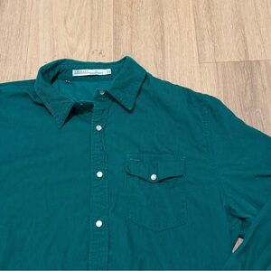 Criquet Men’s Long Sleeved Pearl Snap Button-Up Green Corduroy Shirt size XL